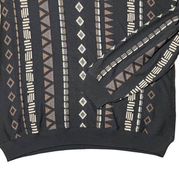Greg Norman Crewneck Sweater Merino Wool Blend Geometric Black Brown - Size XL - Picture 5 of 9